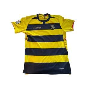 Marathon Men's Yellow Ecuador El Pajaro 2021-22 Striped Jersey Size XL